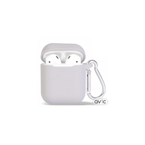 Чехол для Airpods Silicon case с карабином и ремешком Gray