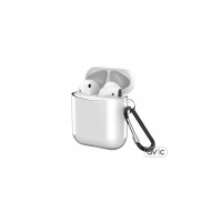 Чехол для Airpods Silicon case с карабином и ремешком Transparent