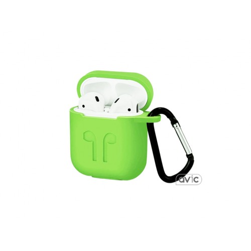 Чехол для Airpods Silicon case с карабином и ремешком Green