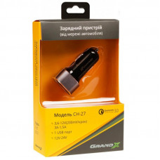 Автомобильное зарядное устройство Grand-X QC Black (CH27BM) + кабель Micro USB