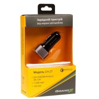 Автомобильное зарядное устройство Grand-X QC Black (CH-27TC) + кабель USB Type C