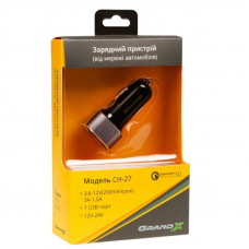 Автомобильное зарядное устройство Grand-X QC Black (CH-27TC) + кабель USB Type C