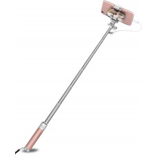 Монопод Rock Mini selfie stick with lightning wire control & mirror Pink