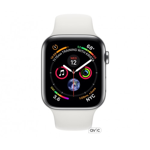 Apple Watch Series 4 GPS + Cellular 44mm Polished Stainless Steel with White Sport Band (MTX02)