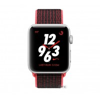 Apple Watch Nike+ Series 3 (GPS + Cellular) 38mm Silver Aluminum w. Bright Crimson/BlackSport L. (MQL72)