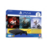 Игровая приставка Sony Plyastation 4 Slim 1TB Black+(Gran Turismo Sport, God of War, Horizon Zero Dawn)