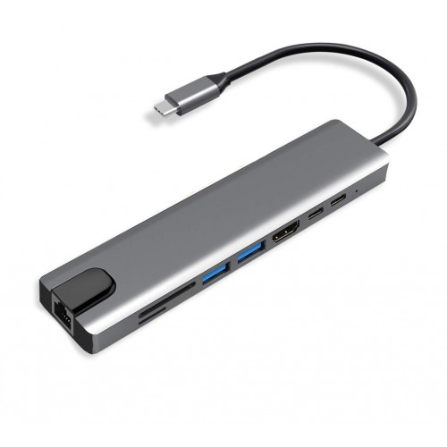 Адаптер SONDER Type-C ports 8 в 1 (HDMI 4K, USB 3.0 x 2, USB-C x 2, SD, MicroSD, RJ45)