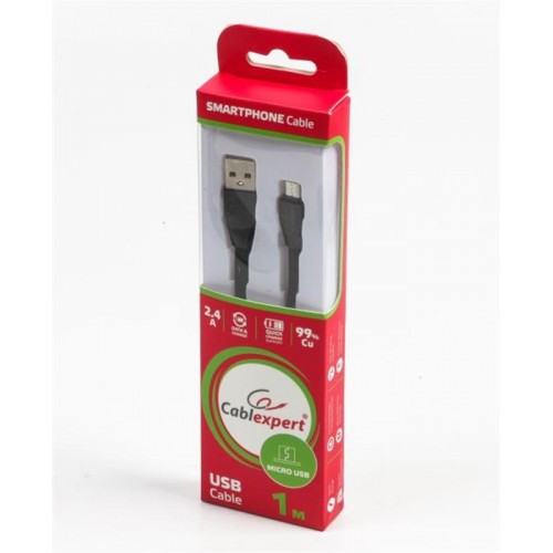 Кабель Cablexpert (CCPB-M-USB-01BK) USB 2.0 A - microB, премиум, плоский, 1м, черный