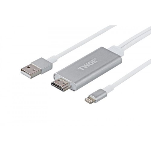 Кабель 2E Lightning - HDMI+USB A, Aluminum Shell, 2м Silver (2EW-2327)