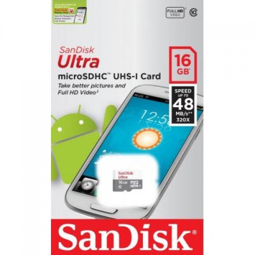 Карта памяти SanDisk 16GB microSD Class 10 UHS-I Ultra (SDSQUNS-016G-GN3MN)