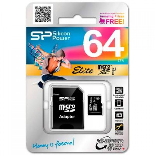 Карта памяти Silicon Power 64GB microSDXC Class 10 UHS-ISDR (SP064GBSTXBU1V10SP)