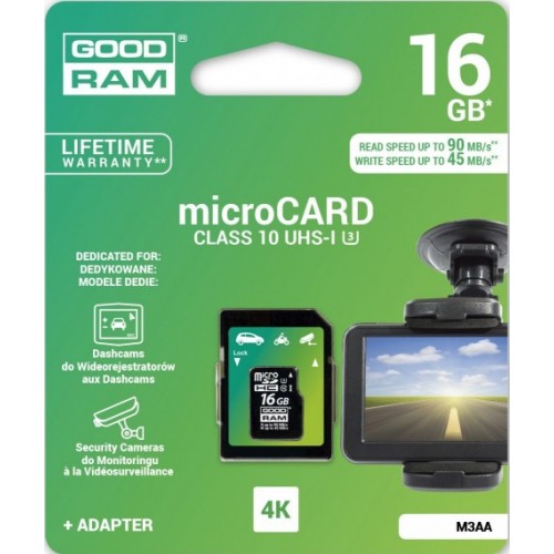 Карта памяти GOODRAM 16 GB microSDHC UHS-I U3 + SD Adapter M3AA-0160R11-DD