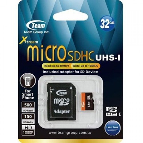 Карта памяти TEAM 32 GB microSDHC UHS-I + SD Adapter TUSDH32GUHS03