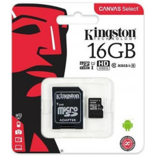 Карта памяти Kingston 16GB microSDHC class 10 UHS-I Canvas Select + SD-адаптер (SDCS/16GB)