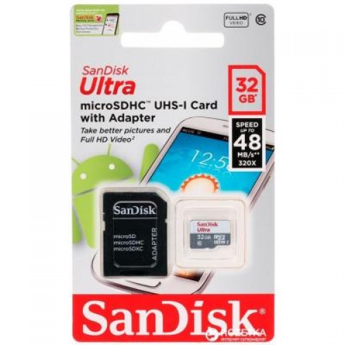 Карта памяти SanDisk 32GB microSD Class 10 UHS-I Ultra (SDSQUNS-032G-GN3MA)