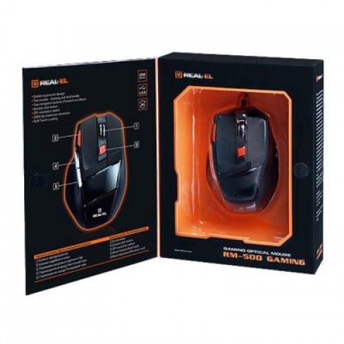 Мышь REAL-EL RM-500 Gaming, USB, black