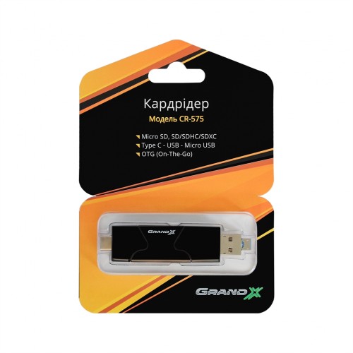 Кардридер Grand-X OTG TypeC+USB3.0 (CR-575)