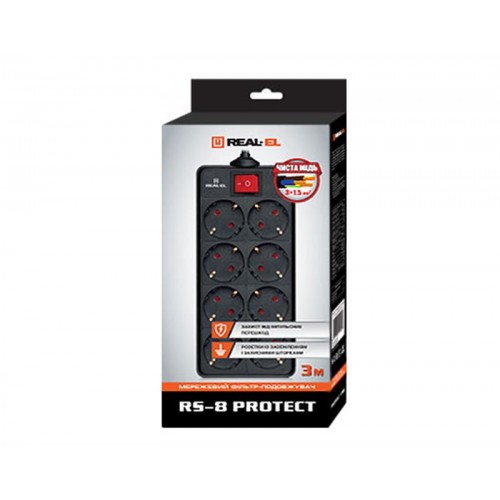 Сетевой фильтр REAL-EL RS-8 PROTECT 1.8m черный UAH