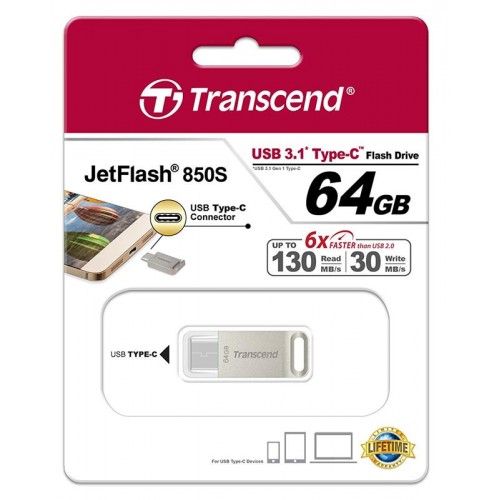 Флешка USB3.1 64GB Type-C Transcend JetFlash 850 Silver (TS64GJF850S)