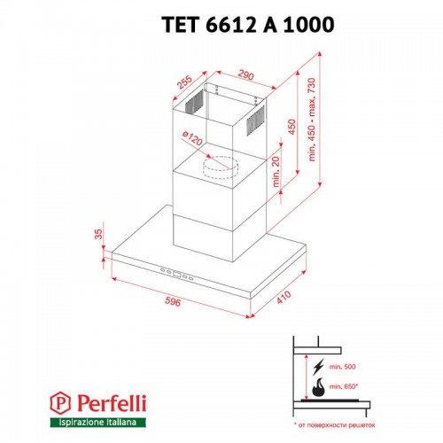 Вытяжка Perfelli TET 6612 A 1000 W LED