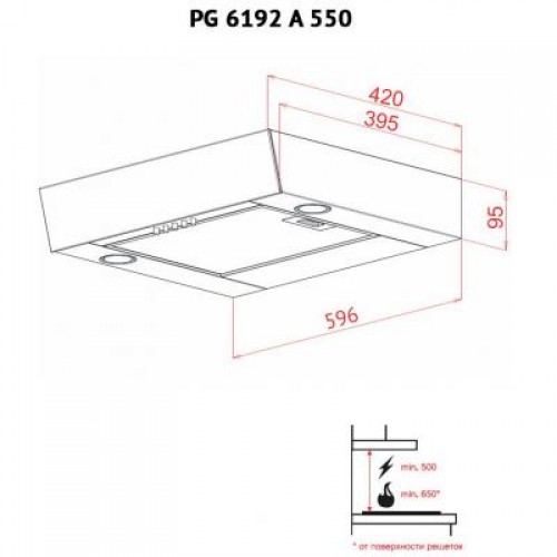 Вытяжка Perfelli PG 6192 A 550 W LED GLASS