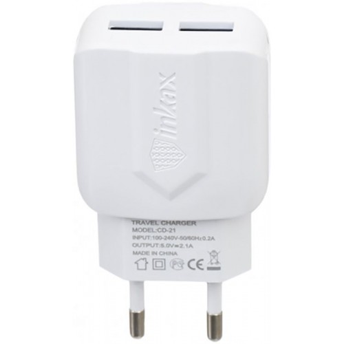 Зарядное устройство INKAX CD-21 Travel charger + Micro cable 2USB 2.1A White