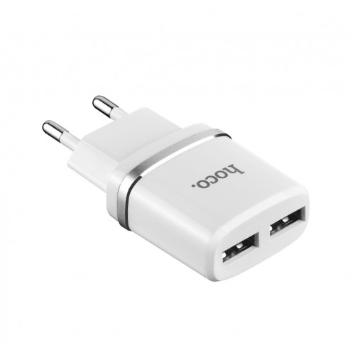 Сетевое зарядное устройство Hoco C12 Smart dual USB charger set with Lightning cable(EU) 2USB 2.4A White