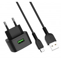 Сетевое зарядное устройство Hoco C70A Cutting-edge single port QC3.0 charger set(Type-C)(EU) Black