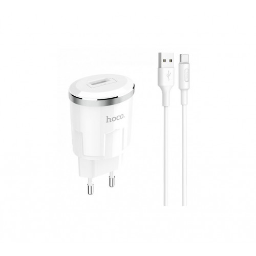 Сетевое зарядное устройство Hoco C37A Charger + Cable (Type-C) 2.4A 1USB White